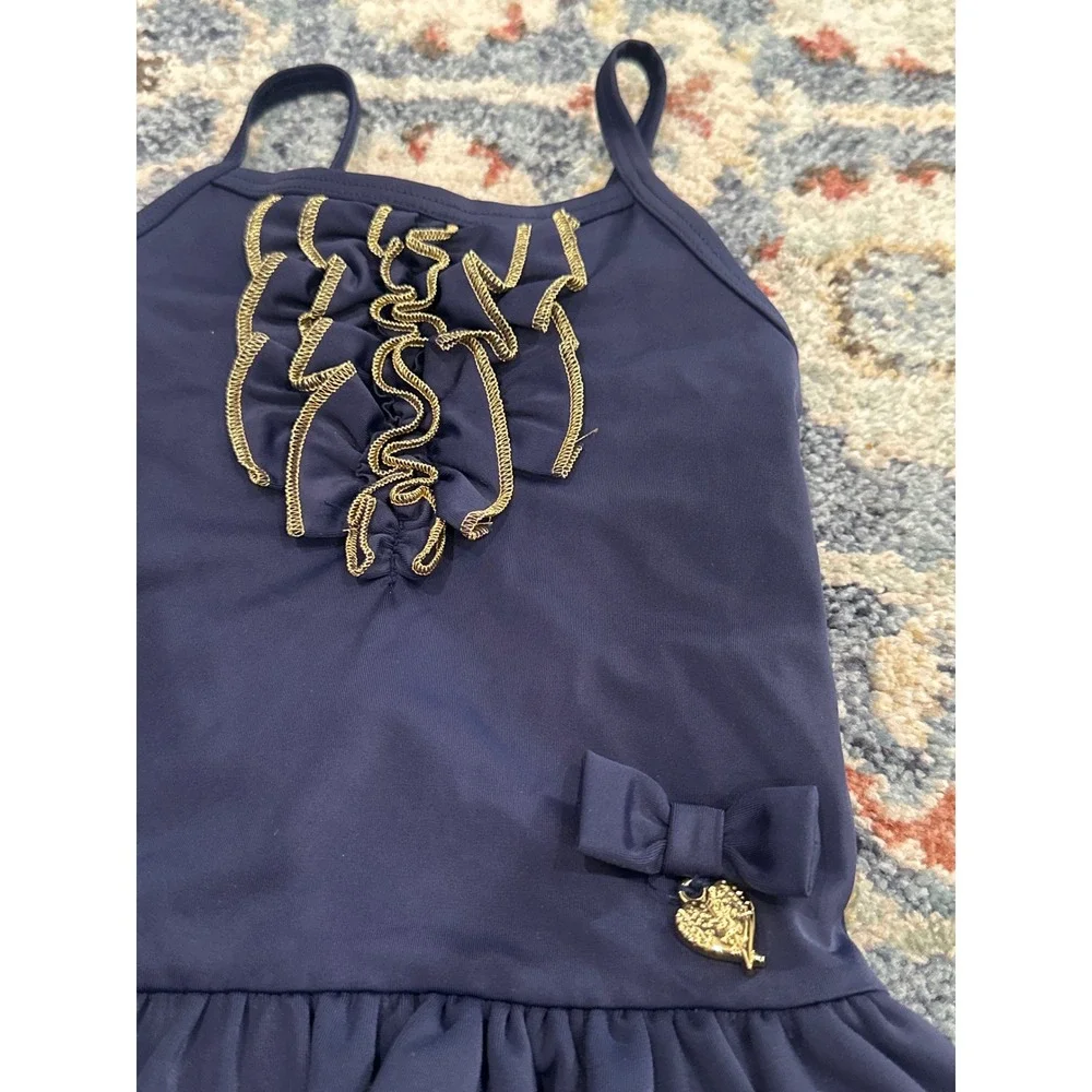 Angel's Face Swimsuit‎ Girls 2-3 Navy Blue Gold Ruffle Bow NWT